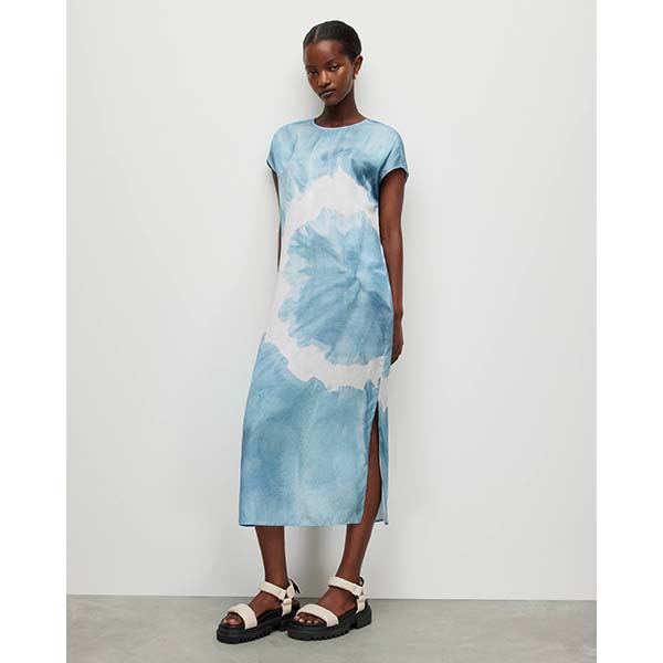 Allsaints Australia Womens Etta Mariana Silk Blend Tie Dye Dress Blue AU46-873